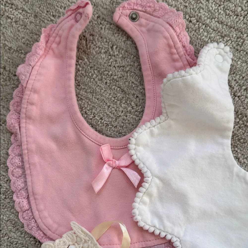 Set of Pink and White Baby Lace Bibs